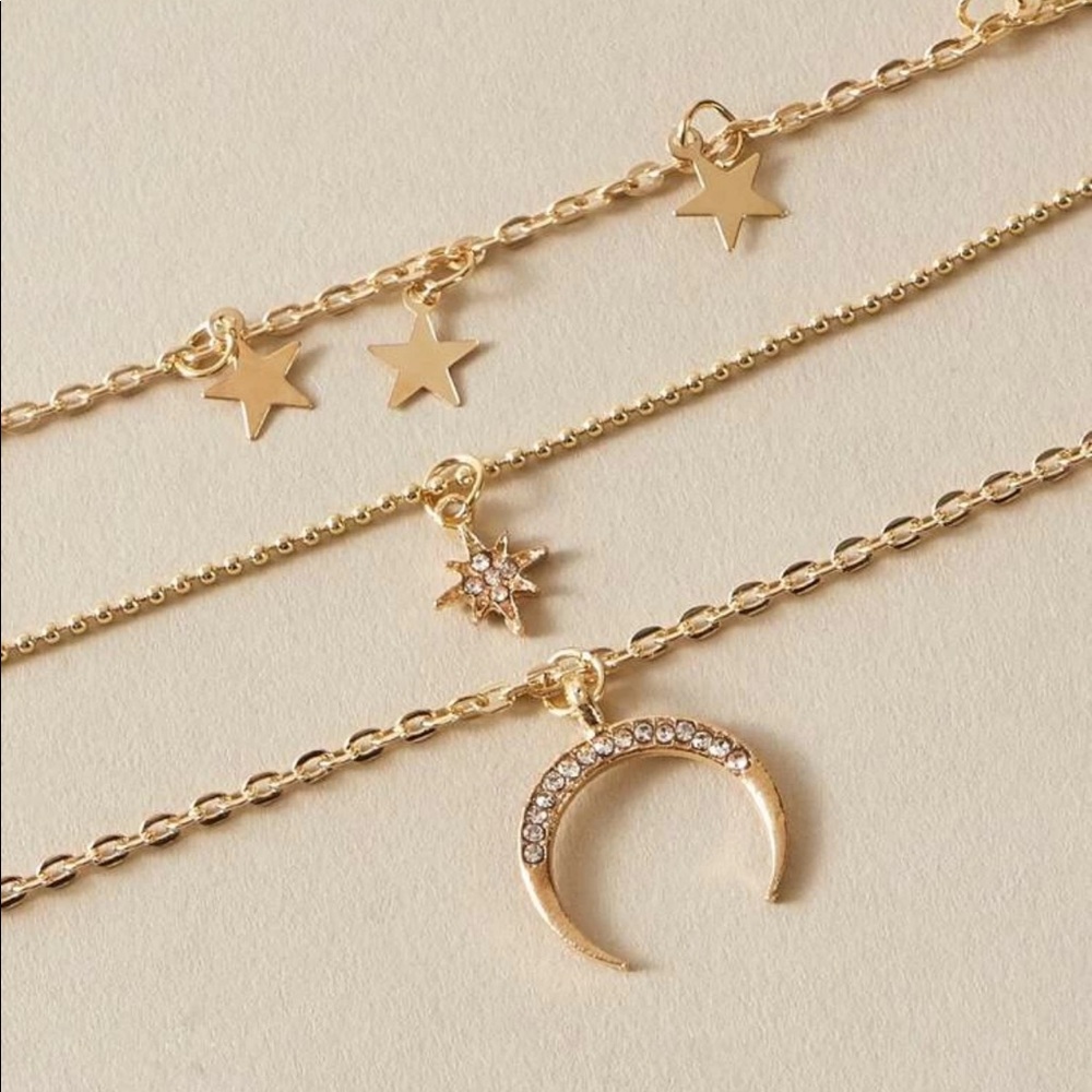 Rhinestone Star & Moon Layered Necklace - Picture 4 of 4